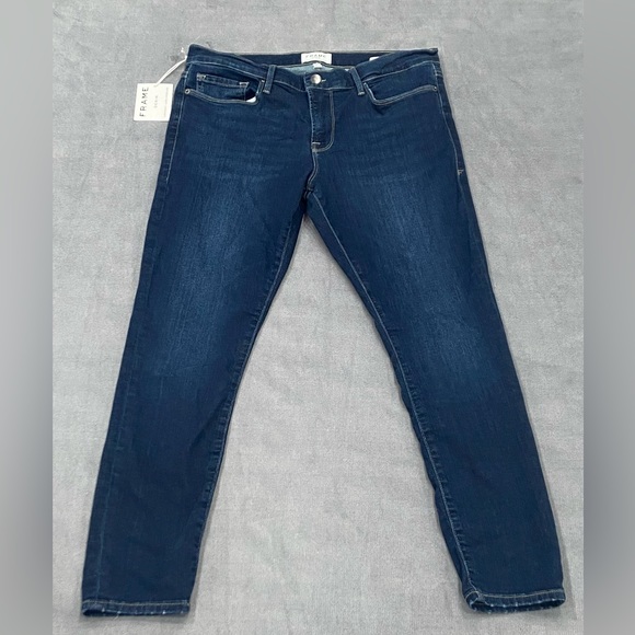 Frame Le Skinny De Jeanne Ripped Crop Skinny Jeans, Size 32  Blue New With Tags - Picture 2 of 14